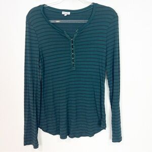 SPLENDID GREEN BLACK HOOK & EYE HENLEY NECKLINE STRIPE SHIRT SZ LARGE